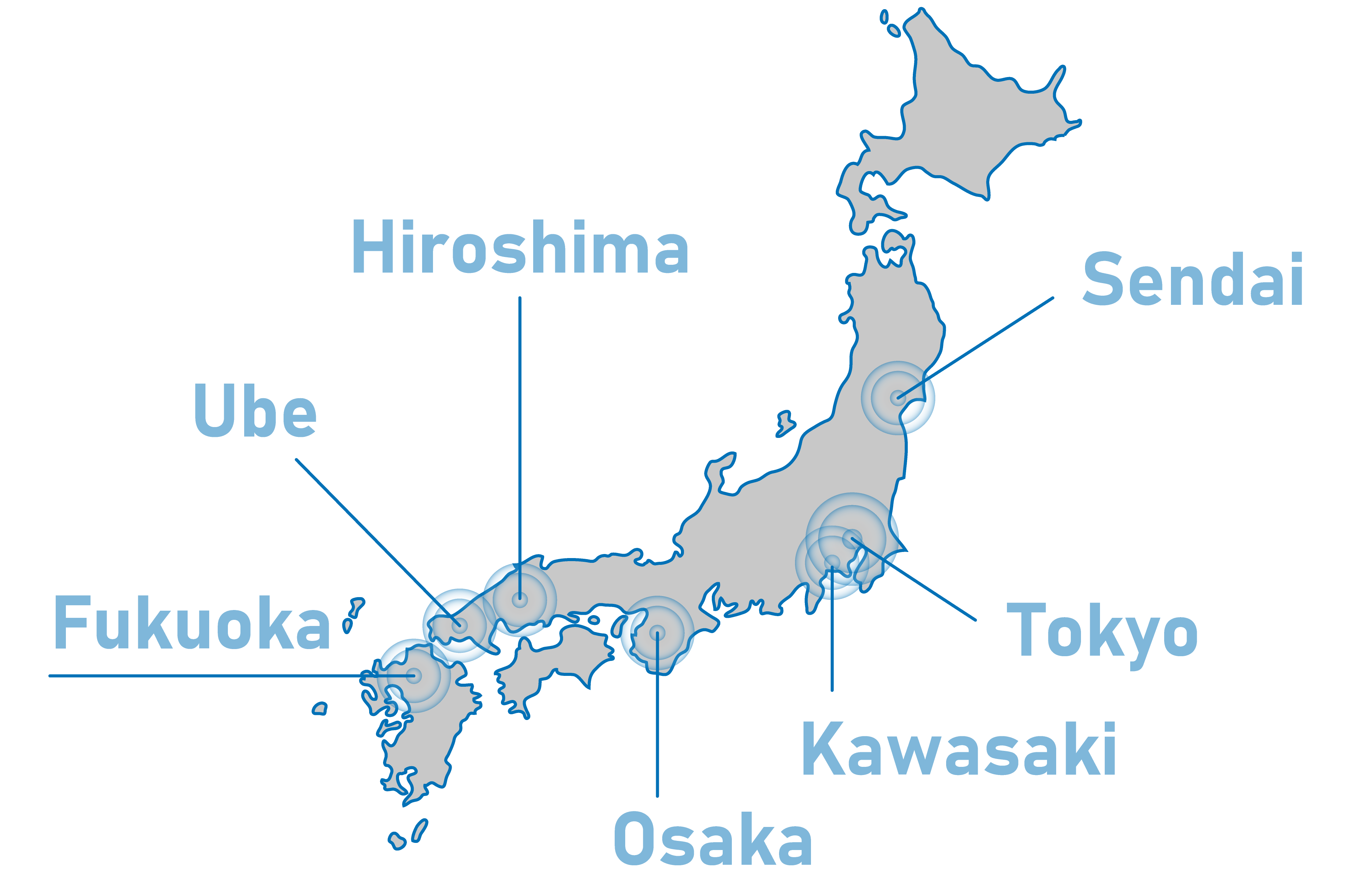 Map of Daitec office locations in Japan.